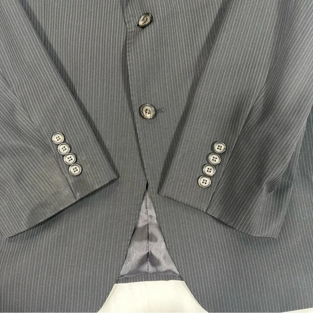 Lauren Ralph Lauren Mens Suit Size 44R 100% Wool Black Striped Jacket Blazer